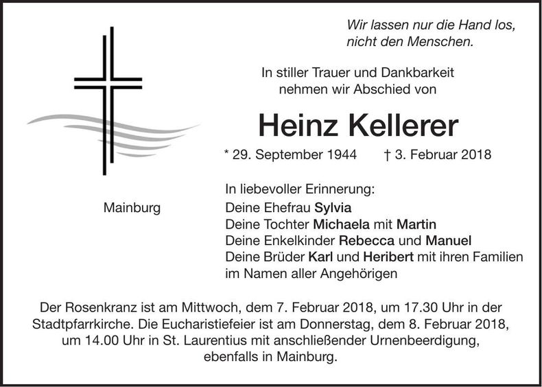 Traueranzeige Heinz Kellerer