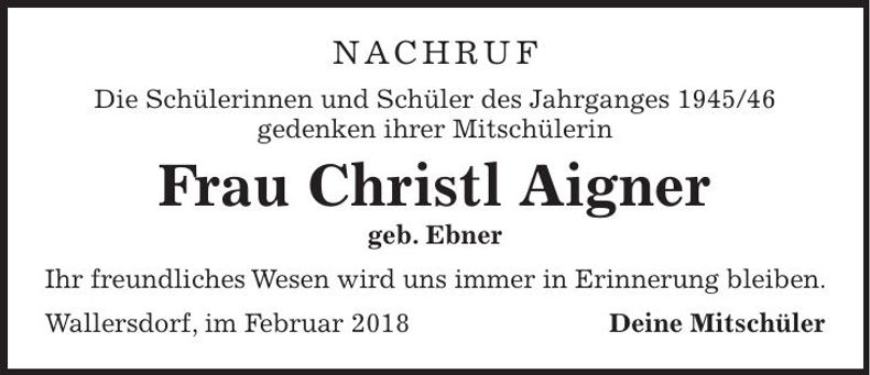 Traueranzeige Christl Aigner