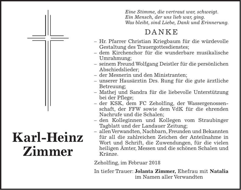 Traueranzeige Karl-Heinz Zimmer