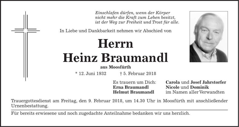 Traueranzeige Heinz Braumandl