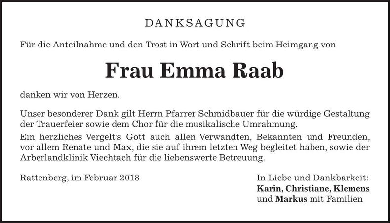 Traueranzeige Raab Emma
