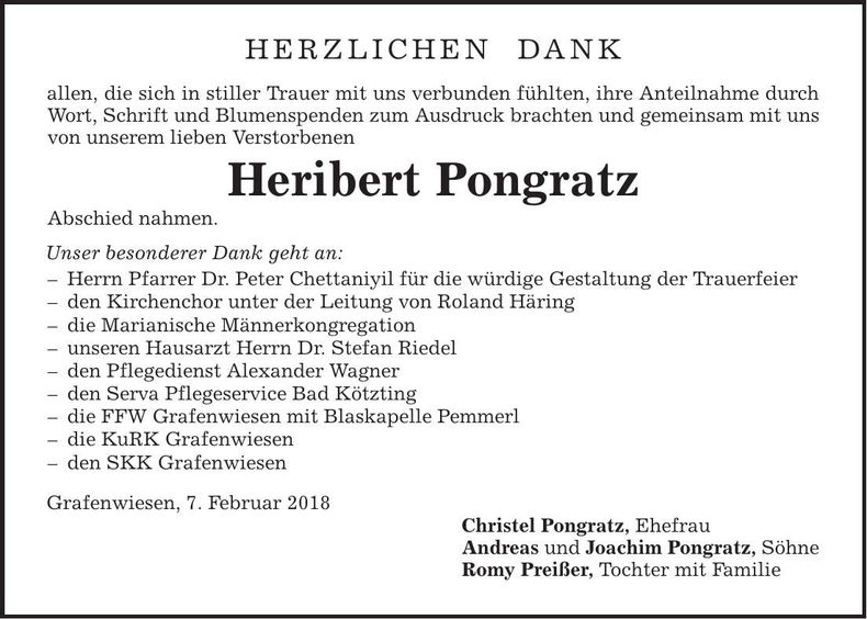 Traueranzeige Heribert Pongratz