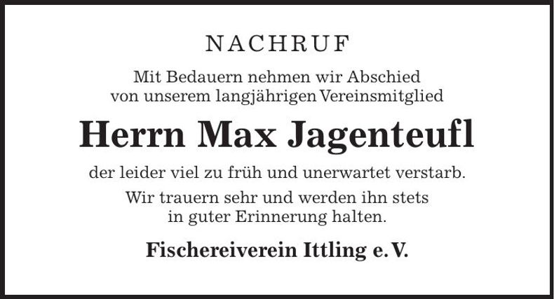 Traueranzeige Max Jagenteufl