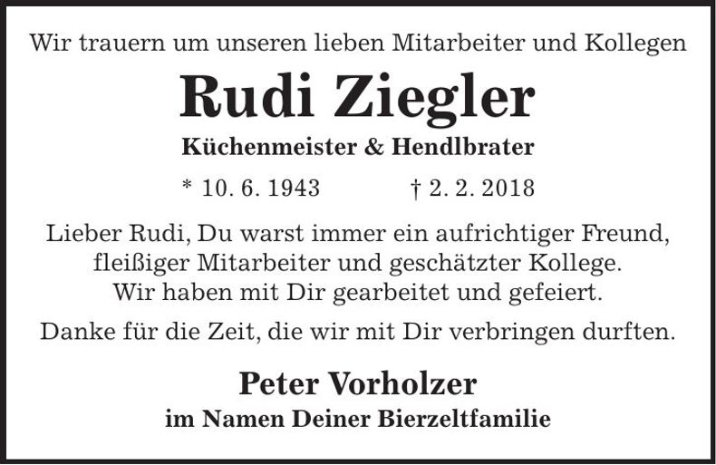 Traueranzeige Rudi Ziegler