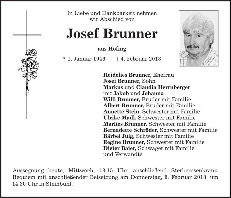 Traueranzeige Josef Brunner