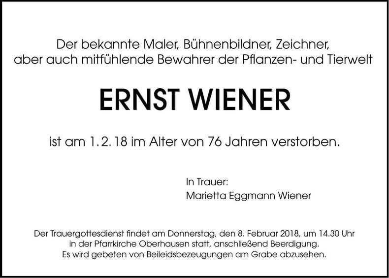 Traueranzeige Ernst Wiener
