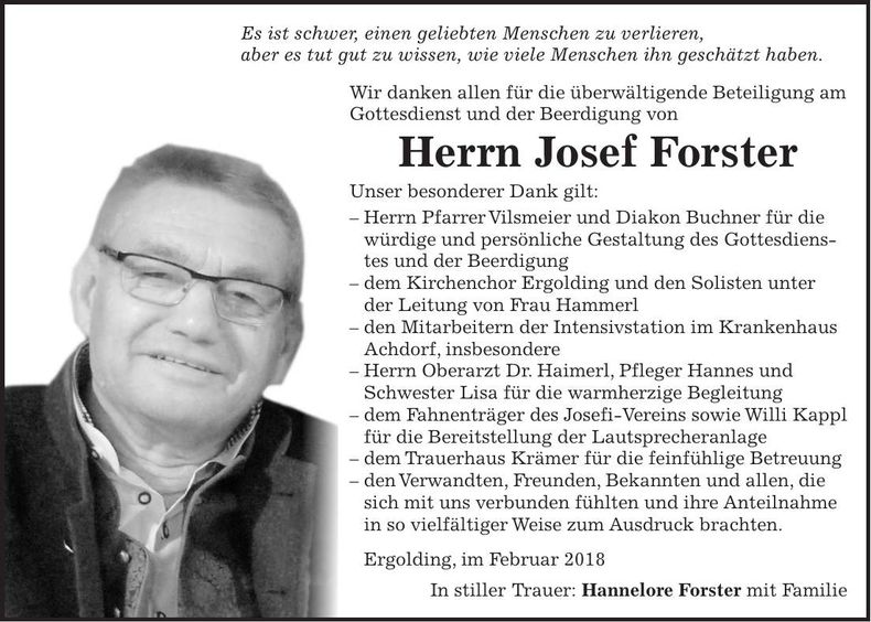 Traueranzeige Josef Forster