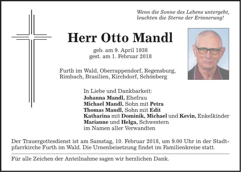 Traueranzeige Otto Mandl