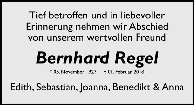 Traueranzeige Bernhard Regel