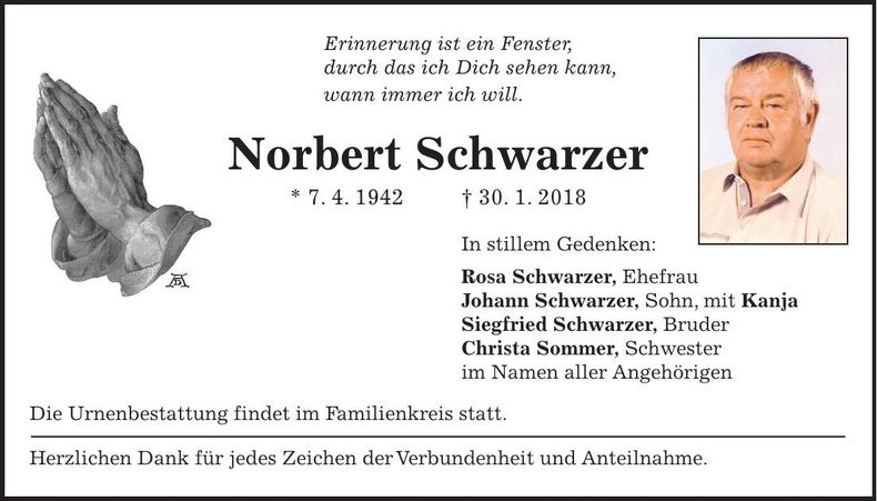 Traueranzeige Norbert Schwarzer