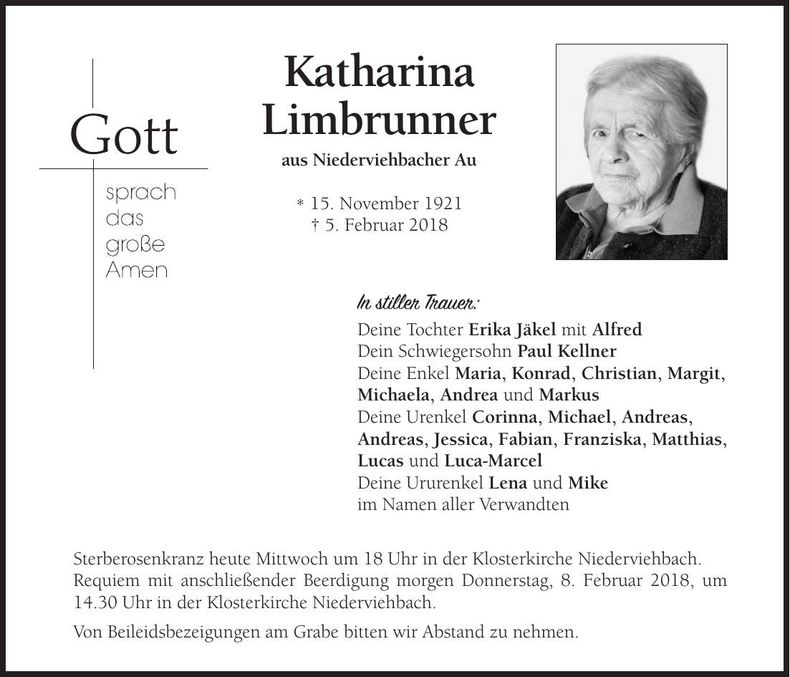 Traueranzeige Katharina Limbrunner