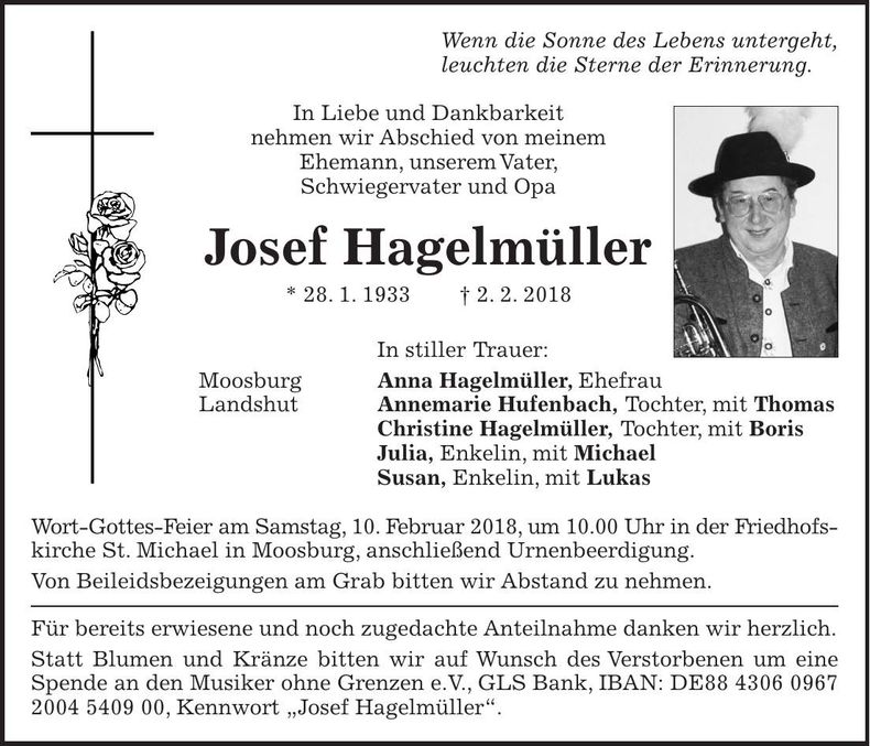 Traueranzeige Josef Hagelmüller