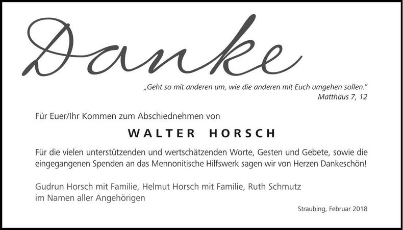 Traueranzeige Walter Horsch
