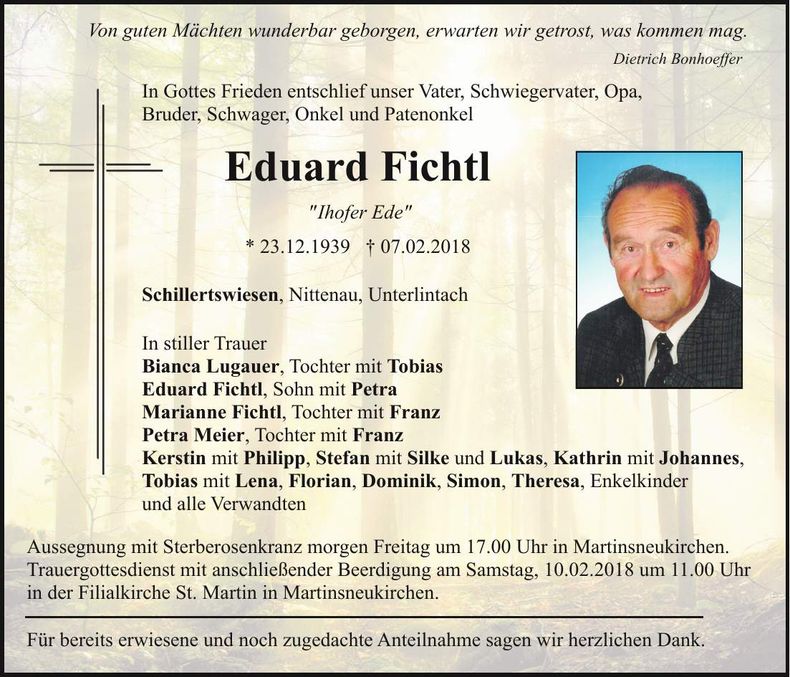 Traueranzeige Eduard Fichtl