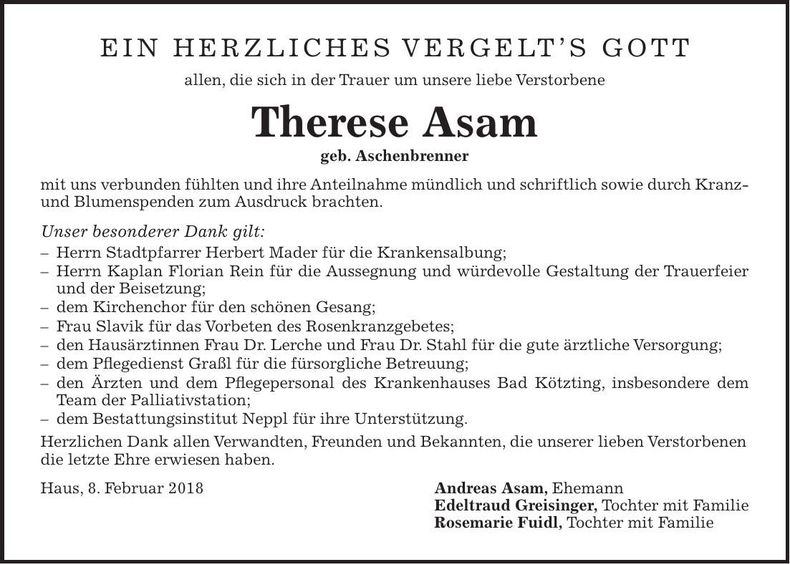 Traueranzeige Therese Asam