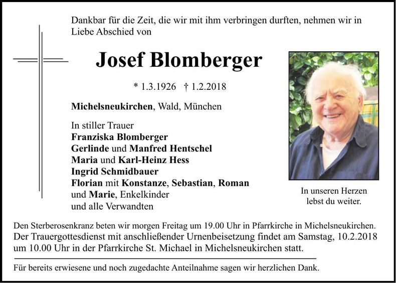 Traueranzeige Josef Blomberger