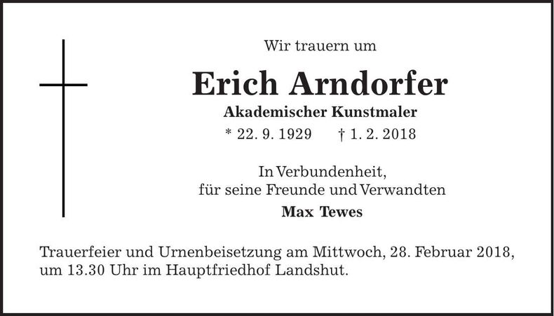 Traueranzeige Erich Arndorfer
