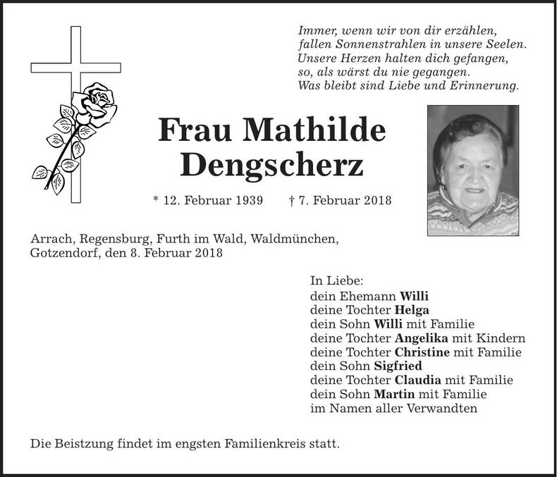 Traueranzeige Mathilde Dengscherz
