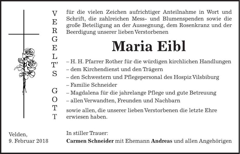 Traueranzeige Maria Eibl