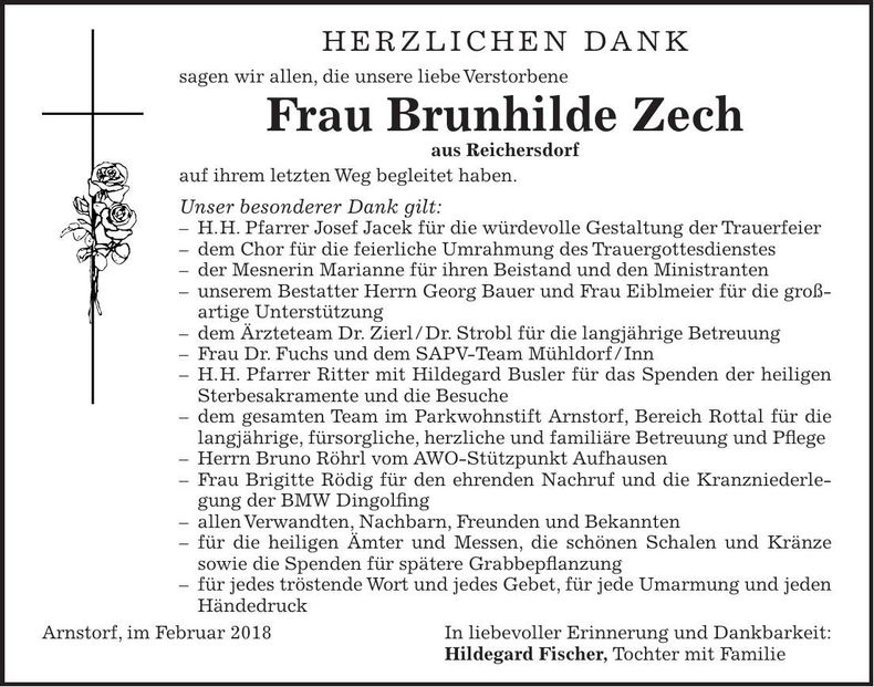 Traueranzeige Brunhilde Zech