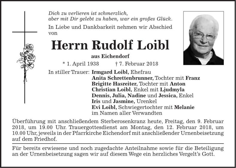 Traueranzeige Rudolf Loibl
