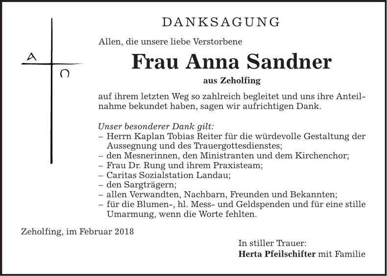 Traueranzeige Anna Sandner