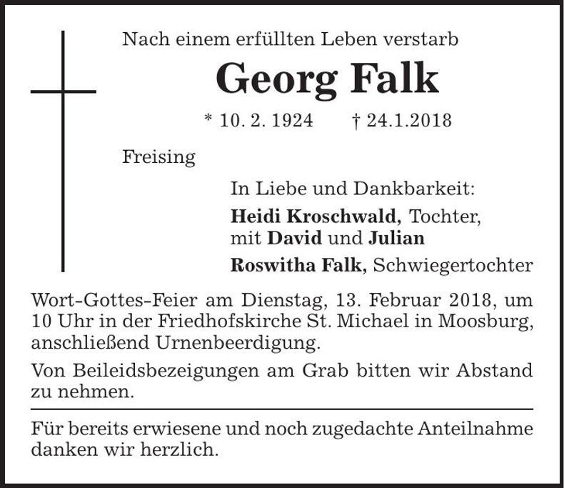 Traueranzeige Georg Falk