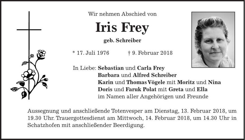 Traueranzeige Iris Frey