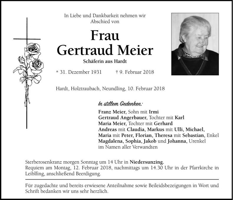 Traueranzeige Gertrud Meier