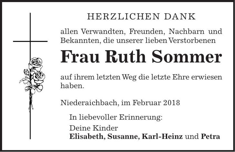 Traueranzeige Sommer Ruth