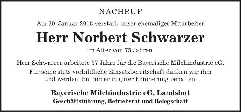 Traueranzeige Norbert Schwarzer