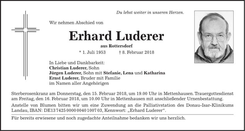 Traueranzeige Erhard Luderer