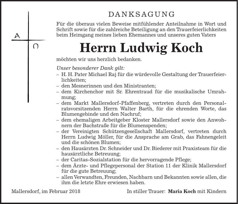 Traueranzeige Ludwig Koch