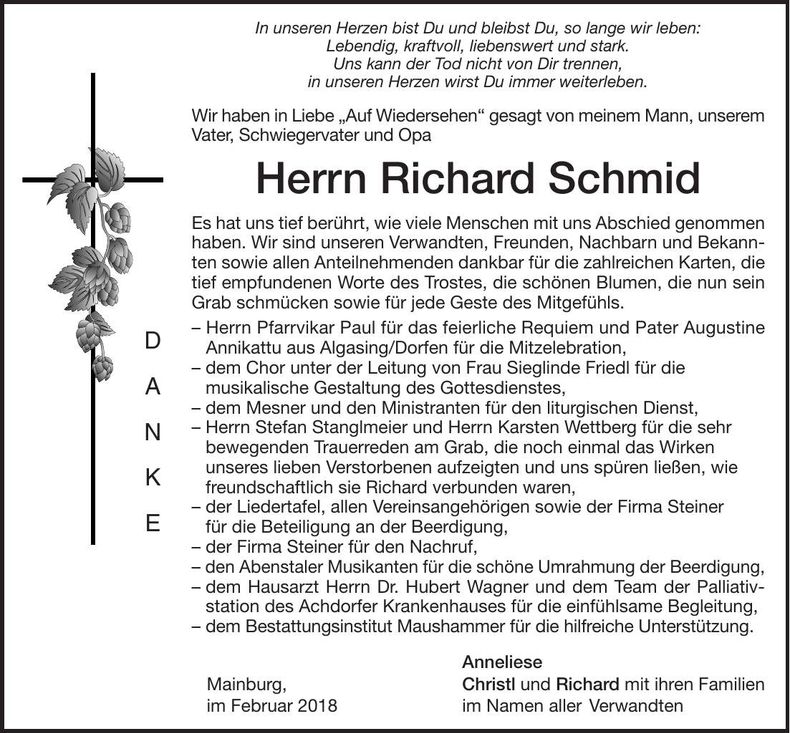 Traueranzeige Richard Schmid