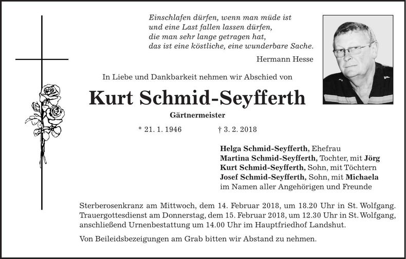 Traueranzeige Kurt Schmid-Syfferth