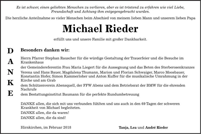 Traueranzeige Michael Rieder