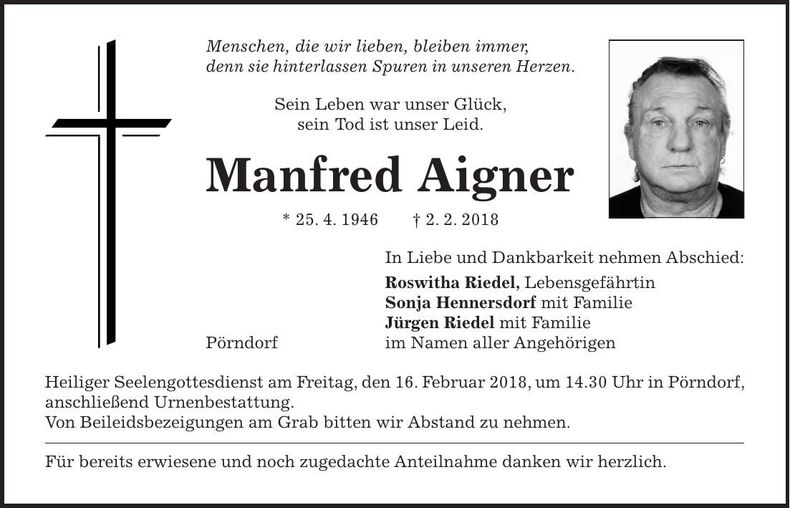 Traueranzeige Manfred Aigner