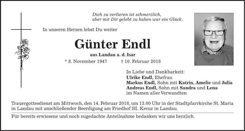 Traueranzeige Günter Endl