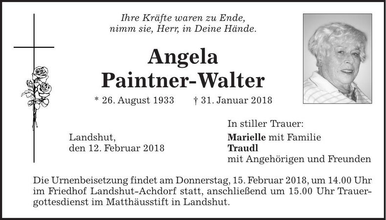 Traueranzeige Angela Paintner-Walter
