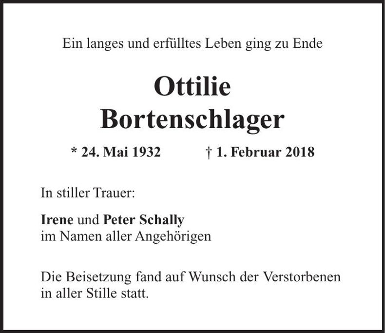 Traueranzeige Ottilie Bortenschlager
