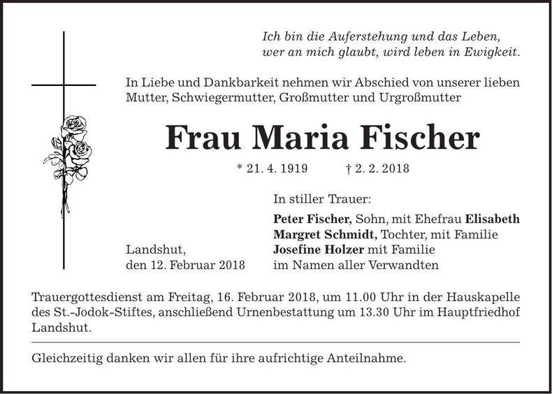 Traueranzeige Maria Fischer
