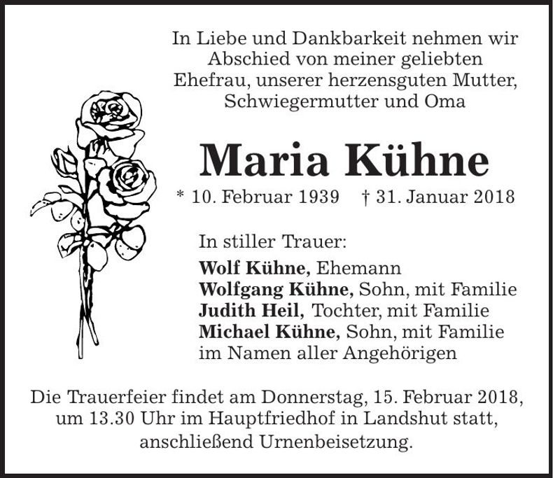 Traueranzeige Maria Kühne