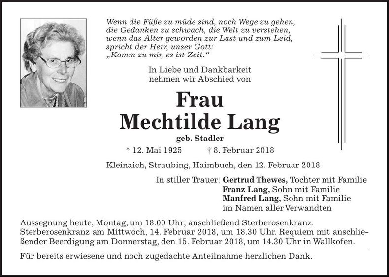 Traueranzeige Mechtilde Lang