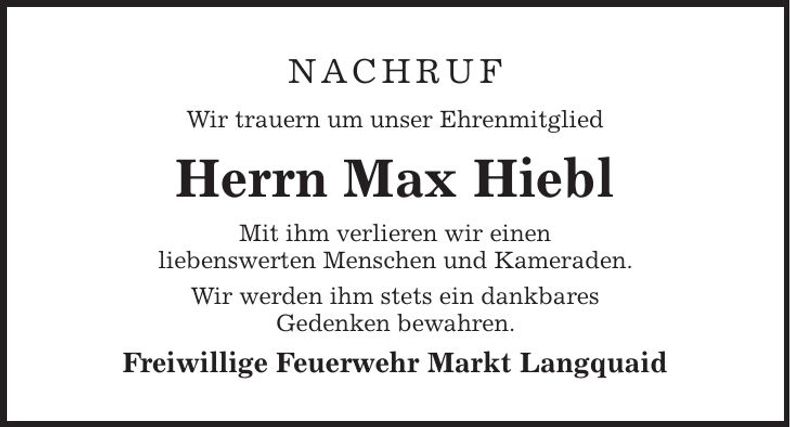 Traueranzeige Max Hiebl