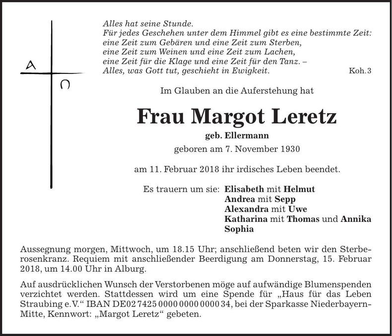 Traueranzeige Margot Leretz