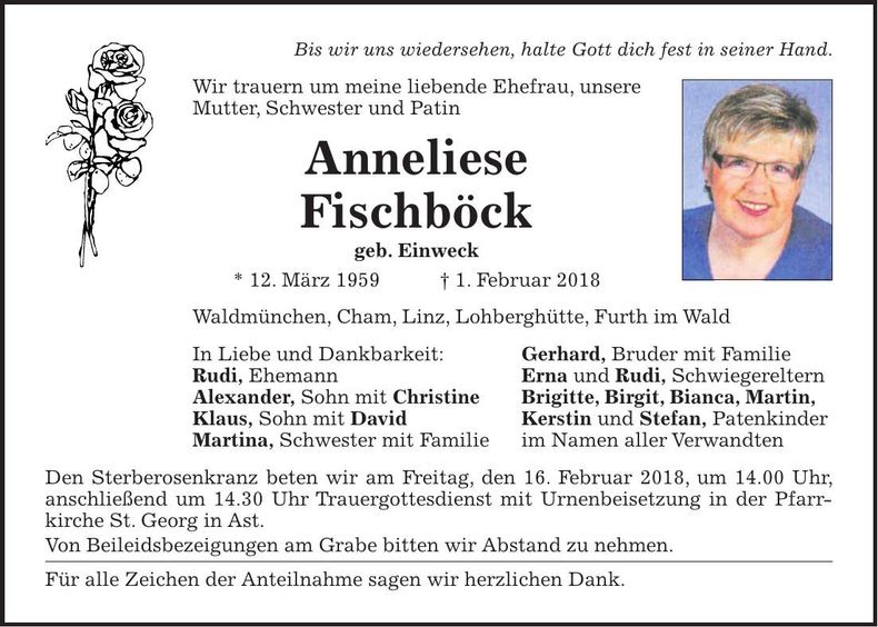 Traueranzeige Anneliese Fischböck