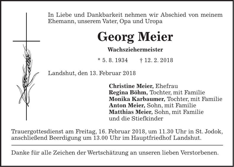 Traueranzeige Georg Meier