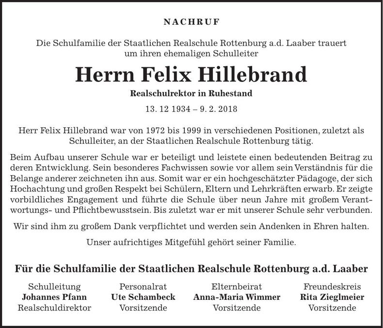 Traueranzeige Felix Hillebrand