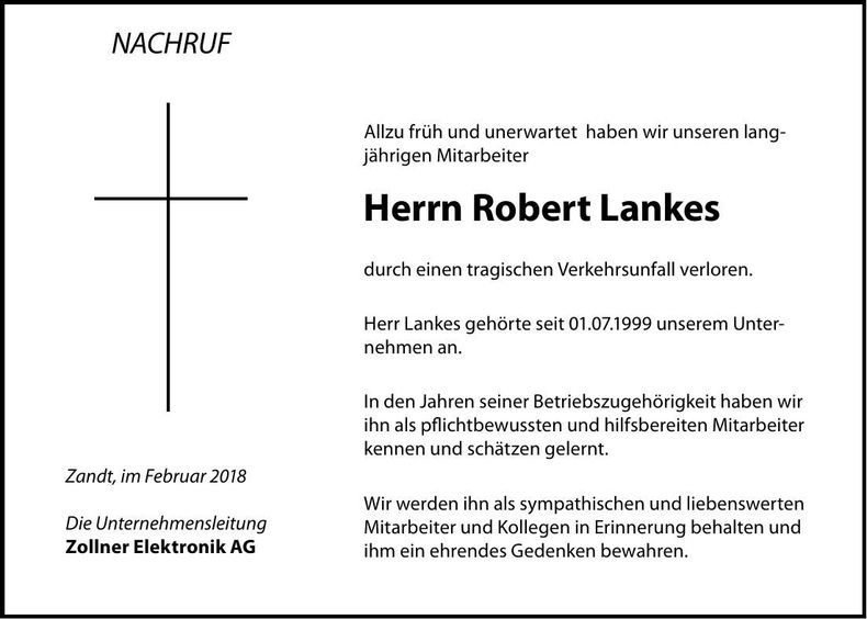 Traueranzeige Robert Lankes