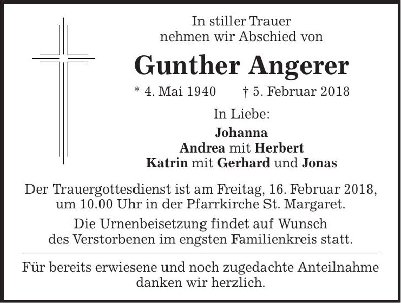 Traueranzeige Gunther Angerer